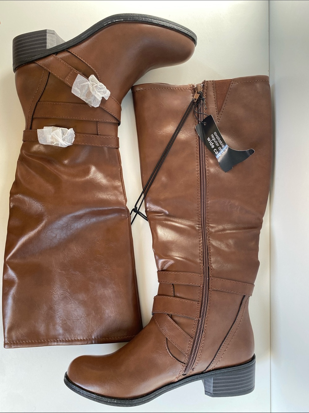 NWT Arizona Jean Co Women's Cognac Brown Knee High Riding Boots size 7 WIDE CALF